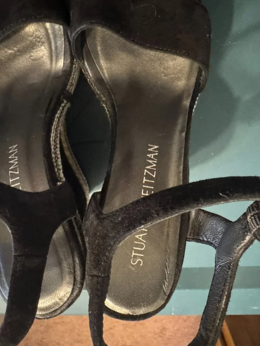 Women's Stuart Weitzman Black Velvet Platform Sandals Size 6.5 - Picture 2 of 10